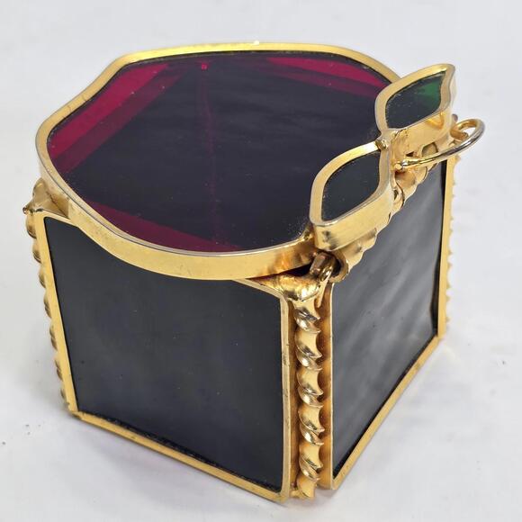 Stained Glass Apple Trinket Box with Gold Trim and Hinged Lid Vintage Decor - Picture 6 of 14
